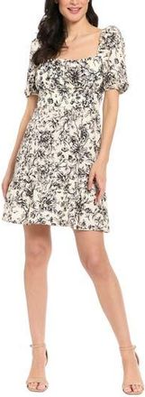 London Times Puff Sleeve Empire Minidress in Ivory/Black at Nordstrom Rack, Size 12P