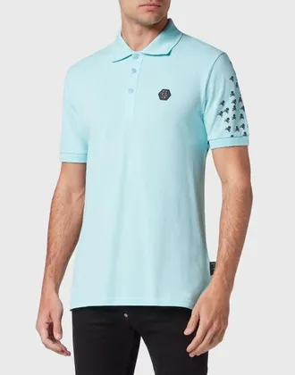 Philipp Plein Slim Fit Polo Shirt Ss Skull&Amp;Bones Men in Lightblue at Nordstrom, Size Xxx-Large