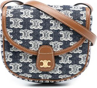 Celine Borsa a tracolla Besace Triomphe mini in tela e pelle di vitello 2021 - Blu