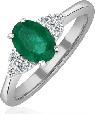 The Diamond Store Emerald 0.75ct And Diamond 18K White Gold Ring