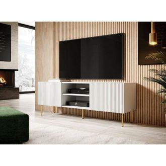 Dmora Mueble De Tv Magnano, Aparador De Sal&oacute;n Con Cuatro Puertas Batientes, Elevado Del Suelo, 150x42 H52 Cm, Blanco