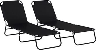 OUTSUNNY Folding Sun Loungers Set of 2 with Adjustable Backrest Black