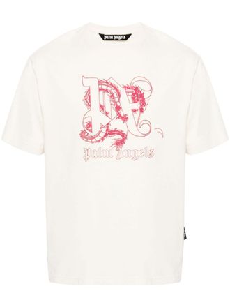 Palm Angels Katoenen T-shirt met draak monogram - Beige