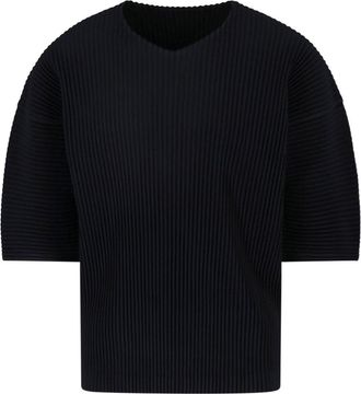 Homme Pliss&eacute; Issey Miyake Black Pleated Crewneck Short Sleeve T-Shirt