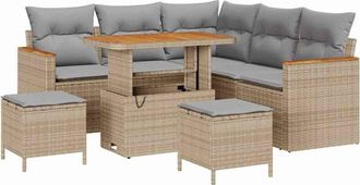 vidaXL Conjunto De Sof&aacute; De Jard&iacute;n Con Coj&iacute;n Beige Polirat&aacute;n Vidaxl