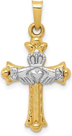 Diamond2Deal 14k Two-tone Gold Claddagh Cross Pendant