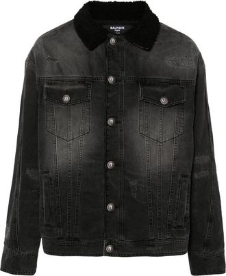 Balmain shearling-lining denim jacket - men - Cotton/Cotton/Viscose/Polyester/Wool - 48 - Grey