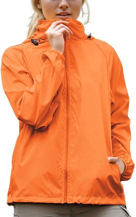 Generic Orange Waterproof Jackets for Women Lightweight Packable Rain Jacket Thin Summer Jacket Solid Color Outdoor Raincoats Functional Zip Up Hooded Trench 