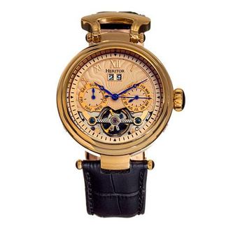 Heritor Ganzi Semi-Skeleton Leather-Band Watch in Gold/silver at Nordstrom