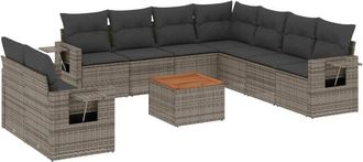 vidaXL Set De Sof&aacute;s De Jard&iacute;n 10 Pzas Con Cojines Rat&aacute;n Sint&eacute;tico Gris Vidaxl