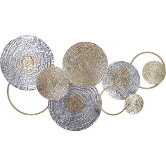 Beliani Beliani - Decoraci&oacute;n De Pared De Metal Plateado Dorado 110 X 60 Cm C&iacute;rculos Arte Naturaleza Moderno Glamour Vanadium