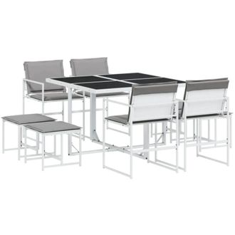 vidaXL Vidaxl - Juego De Comedor De Jard&iacute;n 9 Pzas Con Cojines Textilene Blanco