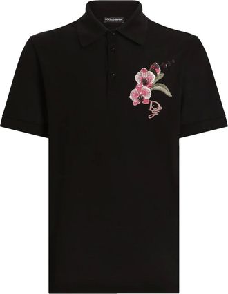 Dolce & Gabbana Orchid embroidered polo shirt - Black