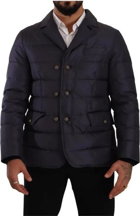 Dolce & Gabbana Donkerblauwe Zijden Geiten Blouson Jas - Heren - Winterjassen - Blauw - XL - Jassen