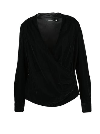 Ralph Lauren Black Polyester Wrap Velvet Blouse
