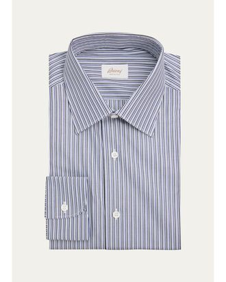 Brioni Mens Striped Cotton Dress Shirt