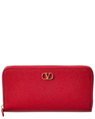 Valentino Vlogo Signature Leather Zip Around Wallet
