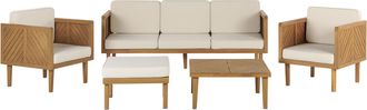 Beliani Conjunto De Jard&iacute;n 5 Plazas De Madera De Acacia Clara Beige Claro Con Otomana Mesa Sillas Cojines Baratti