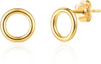 MAX + STONE 14k Yellow Gold Circle Stud Earrings with Push Backs