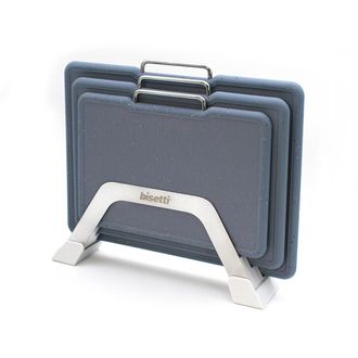 Bisetti Set of 3 Pierre Gourmet granite effect cutting boards with stainless steel rack