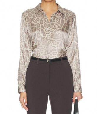 L'agence Tyler Long Sleeve Blouse In Grey Multi Patch Leopard