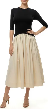Mila Mae Mixed Media Midi Dress in Black Cream at Nordstrom, Size X-Large