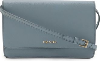 Prada Saffiano Blue Light Blue Saffiano Leather Chain/Shoulder Wallet (Pre-Owned)