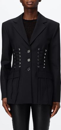 Pinko Cropped Single-Breasted Wool Blazer with Lapels and Flap Pockets
