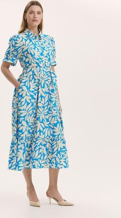Finery Liana Floral Midi Tiered Dress in Blue Leaf at Nordstrom, Size 16