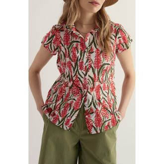 Seasalt Cornwall Rushmaker Floral Organic Cotton Voile Button-Up Shirt in Red Hot Poker Chalk at Nordstrom, Size 16
