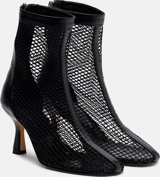 Souliers Martinez Fira leather-trimmed fishnet ankle boots