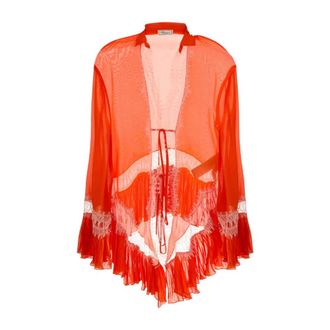 Blumarine Kimonos, female, Orange, Size: 2XS Chiffon Blouse