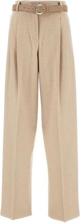 Max Mara Broeken, Dames, Beige, L, Wol, Wijde Broek