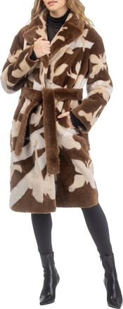 Gorski Reversible Genuine Shearling Coat with Butterfly Intarsia, Belt in Chestnut/palomino/cream at Nordstrom, Size Medium