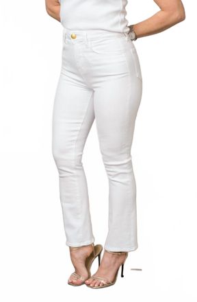 L'agence Mira Cropped Bootcut Jean In White/ Gold Button