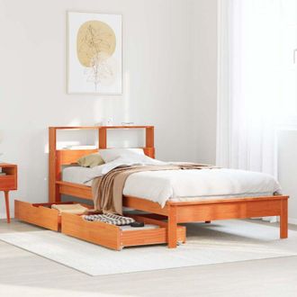 vidaXL Cama Con Estanter&iacute;a Sin Colch&oacute;n Madera Maciza Marr&oacute;n 100x200 Cm Vidaxl