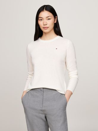 Tommy Hilfiger Strickpullover TOMMY HILFIGER SOFT WOOL C-NK SWEATER, Damen, Gr. XXL (44), weiss (ivory petal), Strick, Obermaterial: 100% Wolle, unifarben, Rundhals,