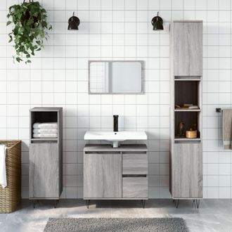 vidaXL Vidaxl - Set De Muebles De Ba&ntilde;o 3 Pzas Madera Contrachapada Gris Sonoma
