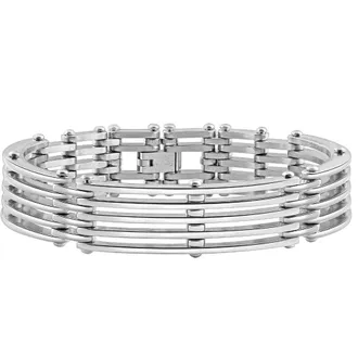 Pompeii3 Mens Steel Single tone 13.5mm Link Flexible Clasp 8.5 Bracelet
