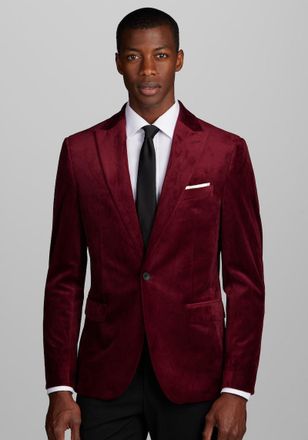 Jos. A. Bank Mens Slim Fit Velvet Dinner Jacket, Burgundy, 42 Regular