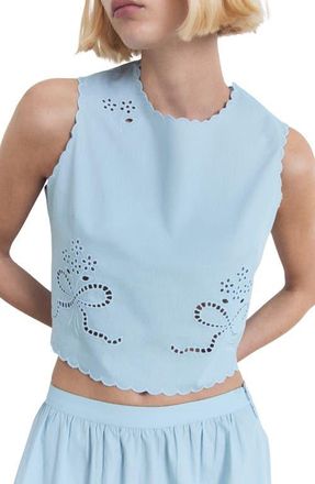 Mango Eyelet Embroidered Cotton Crop Top in Sky Blue at Nordstrom, Size Medium