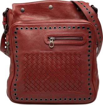 Bottega Veneta Pre-owned Womens Nappa Intrecciato Grommet Crossbody - Dark Red Leather - One Size