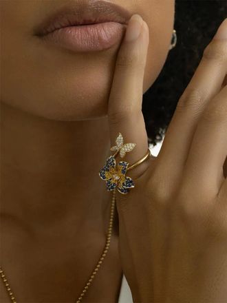 Lisa Nik 18K yellow gold butterfly-motif sapphire ring - women - Metal - 6