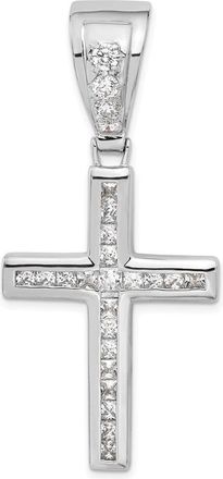 Diamond2Deal Sterling Silver Rhodium-plated Cubic Zirconia Cross Pendant