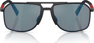 Prada 56mm Pilot Sunglasses in Matte Black /Grey Blue/Red at Nordstrom