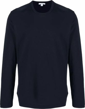 James Perse Pima Cotton Long Sleeve Crew T-Shirt - Heren - Longsleeves - Blauw - L - Katoen - Tops