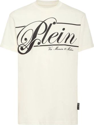 Philipp Plein Mens Italic Logo-print Cotton T-shirt - Ivory - Size Small