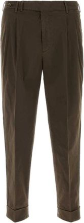 Pantaloni Torino Geplooide Broek met Omslag - Heren - Vrijetijds broeken - Bruin - L - Katoen - Broeken