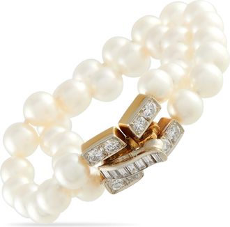 Luxury Bazaar 18K Yellow Gold 1.50ct Diamond and Pearl Bracelet MF05-022326