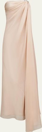 Halston Heritage Oyster Draped Strapless Chiffon Gown